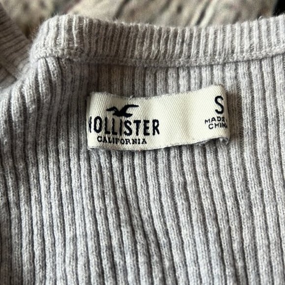 ribbed button down crop stretchy long sleeved top crew grey small - Picture 5 of 7